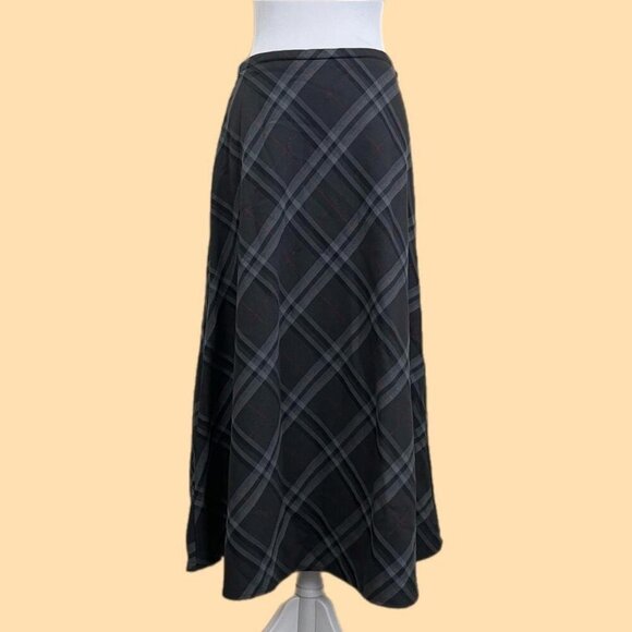 gray black and red plaid vintage 90s midi skirt - Picture 1 of 8